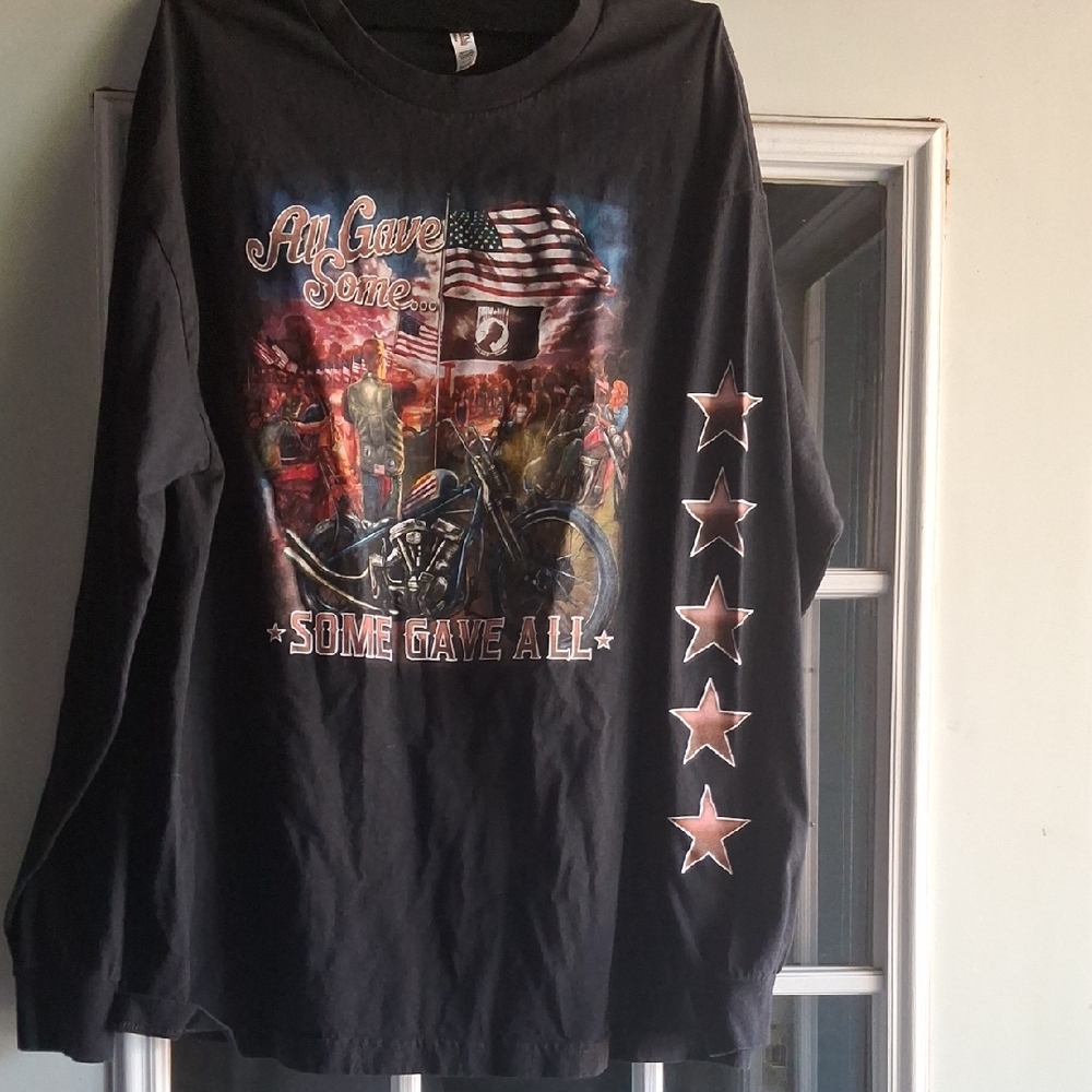 Alstyle Black Long Sleeve Tee with Patriotic Graphic